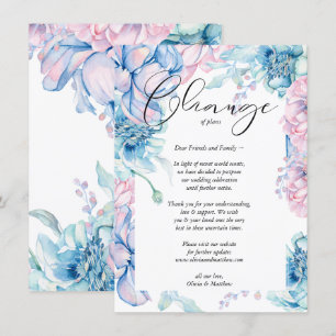 Invitation Aquarelle Mariage reportée rose et bleu Floral