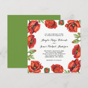 Invitation Aquarelle Mariage rouge et vert du pavot 2