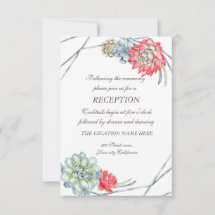 Invitation Aquarelle Mariage Succulentes Rouge Désert