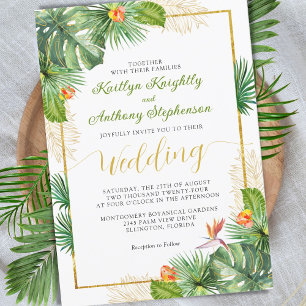 Invitation Aquarelle Mariage tropicale or floral