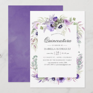Invitation Aquarelle Mariage violet Dusty Quinceañera