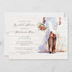 Invitation Aquarelle Mariée En Mariage Robe Cowgirl Bottes
