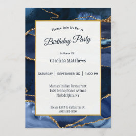 Invitation Aquarelle marine Abstraite Blue Agate
