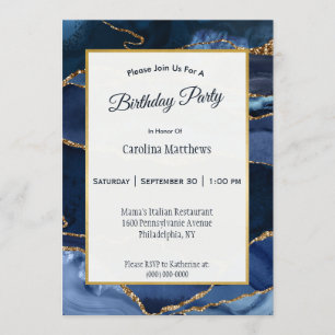 Invitation Aquarelle marine Abstraite Blue Agate
