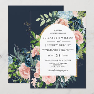 Invitation Aquarelle Marine Blush or Floral Arc Mariage