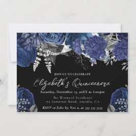 Invitation Aquarelle marine et Roses d'argent Quinceanera