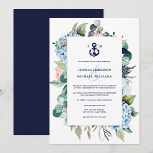 Invitation Aquarelle marine Floral Hydrangea Mariage