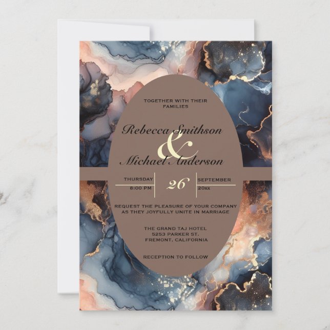 Invitation Aquarelle marine moderne élégante bleu & pêche Aqu (Devant)