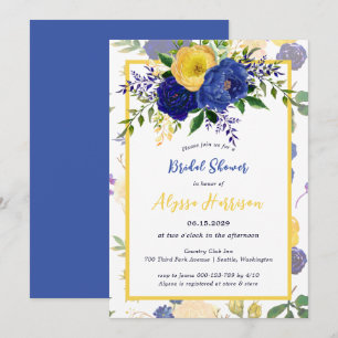 Invitation Aquarelle Marine Yellowish Gold Floral Bride