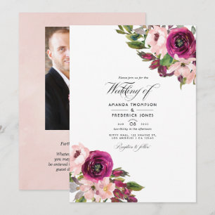 Invitation Aquarelle Marsala et Mariage floral