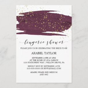 Invitation Aquarelle Marsala & Gold Sparkle Lingerie Douche