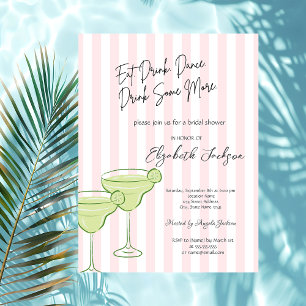 Invitation Aquarelle Martini Fête des mariées à rayures roses