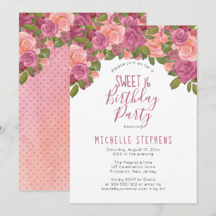 Invitation Aquarelle mauve Floral Sweet 16 Anniversaire