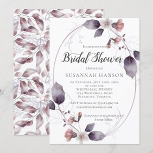 Invitation Aquarelle Mauve rose Fleurs Feuilles Fête des mari