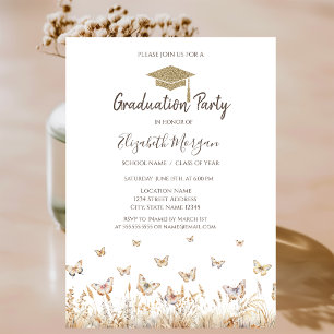 Invitation Aquarelle Meadow Butterflies Graduation