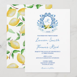 Invitation Aquarelle méditerranéenne bleu avec citrons Mariag