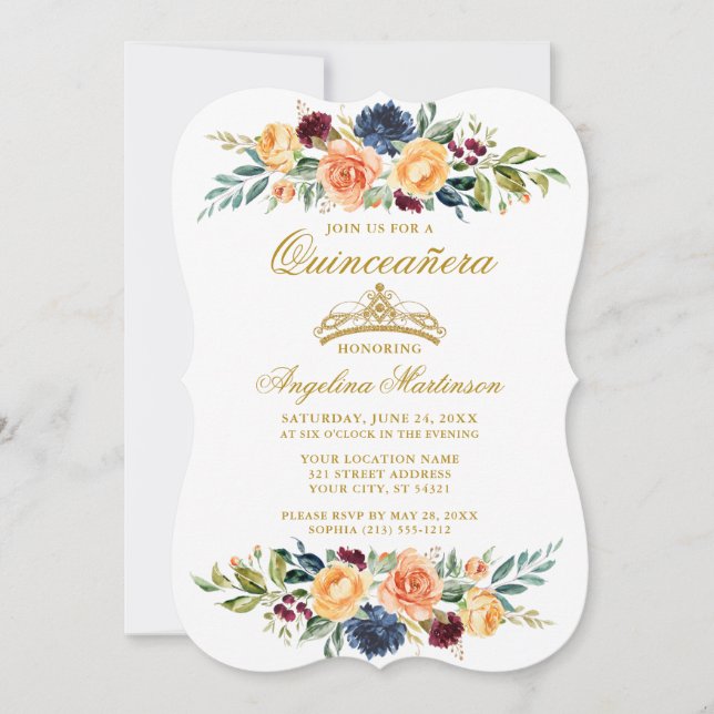 Invitation Aquarelle Mélange de verdure Florale Quinceanera (Devant)