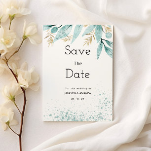 Invitation Aquarelle menthe vert feuille or Enregistrer la da