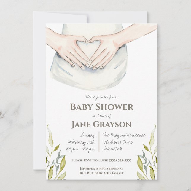 Invitation Aquarelle Mère à être Baby shower neutre pour les  (Devant)