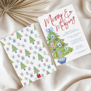 Invitation Aquarelle Merry & Mahjong Christmas Tree Party