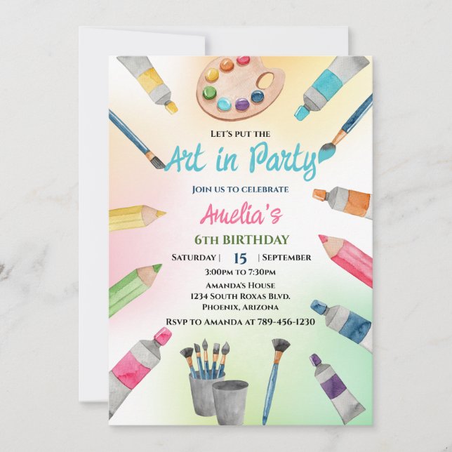 Invitation Aquarelle Mettons l’art en fête! Anniversaire (Devant)