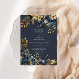 Invitation Aquarelle Midnight Blue Gold FlorMariage