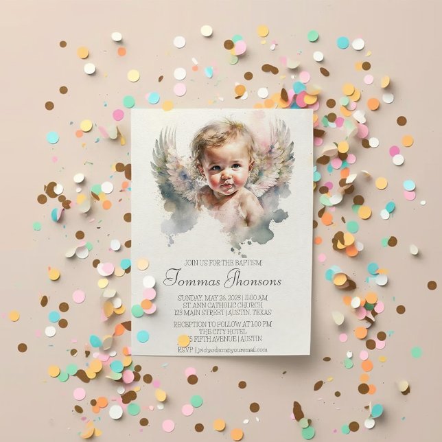 Invitation Aquarelle mignonne Angel Baby Baptême (Créateur téléchargé)