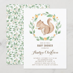 Invitation Aquarelle mignonne Baby shower bois écureuil