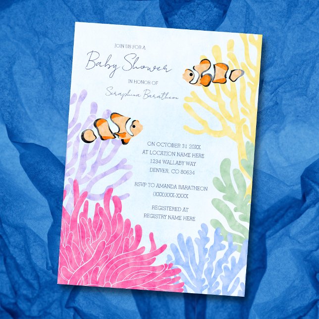 Invitation Aquarelle mignonne Baby shower de poisson clown tr (Créateur téléchargé)