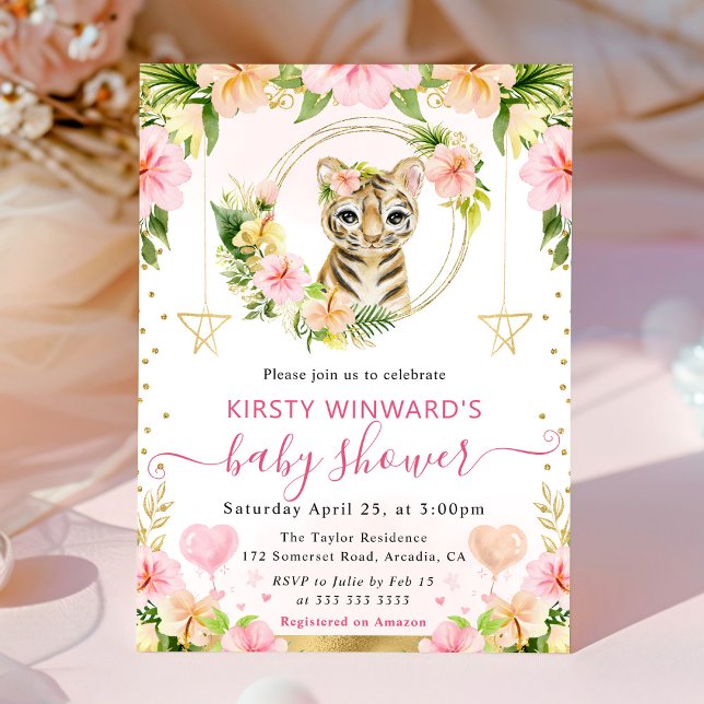 Invitation Aquarelle mignonne Baby shower de tigre de la Jung (Créateur téléchargé)