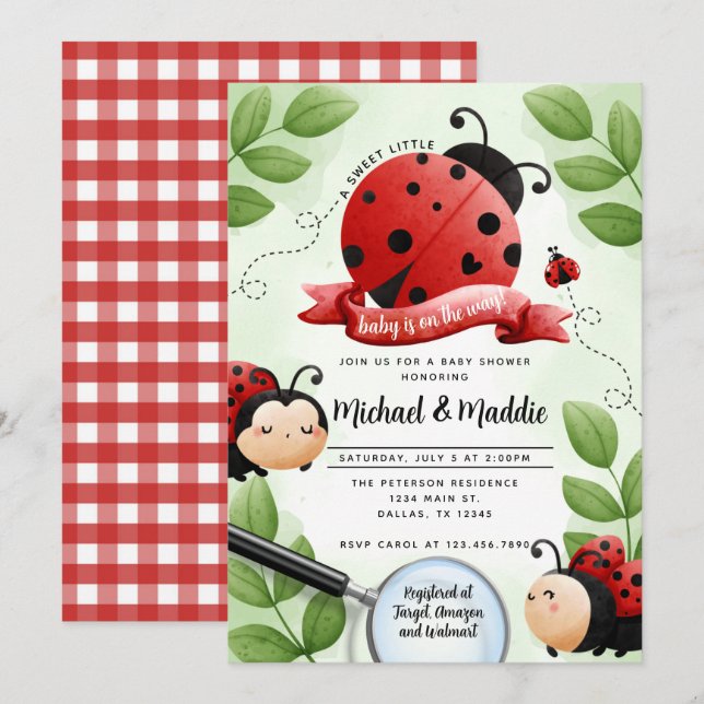 Invitation Aquarelle mignonne Baby shower d'insecte du scarab (Devant / Derrière)