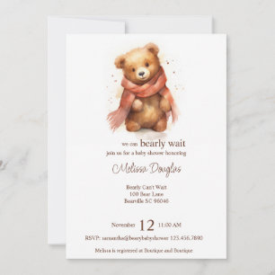 Invitation Aquarelle mignonne Baby shower d'ours d'attente