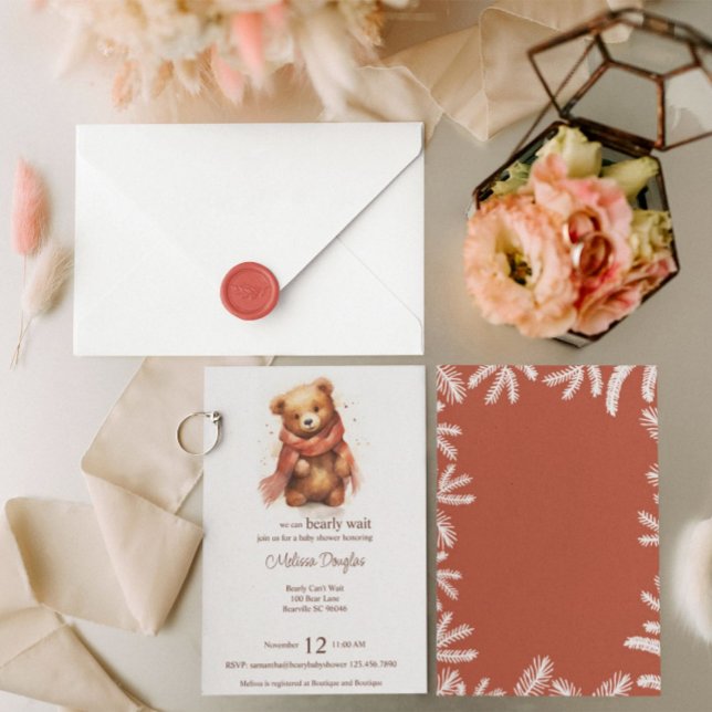 Invitation Aquarelle mignonne Baby shower d'ours d'attente (Créateur téléchargé)