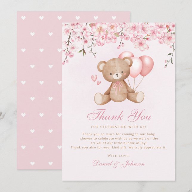 Invitation Aquarelle mignonne Baby shower Ours Teddy Merci (Devant / Derrière)
