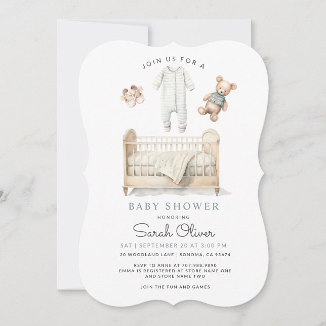 Invitation Aquarelle mignonne Baby shower pour bébés (Devant)