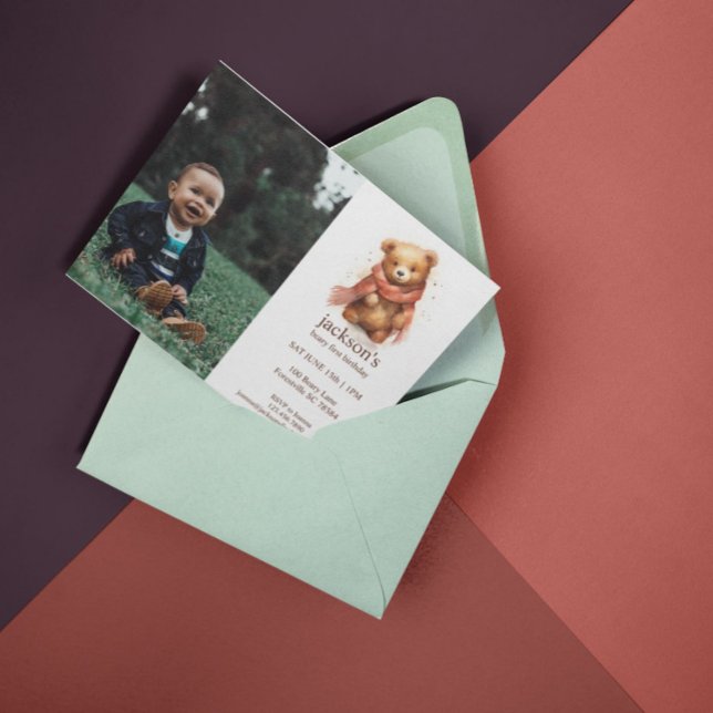 Invitation Aquarelle mignonne Bear 1er anniversaire (Créateur téléchargé)