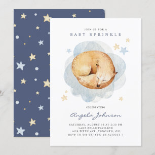 Invitation Aquarelle mignonne couchage bébé Fox Baby Sprinky