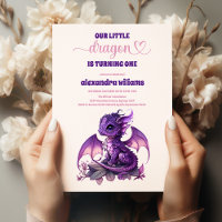 Aquarelle mignonne Dragon pourpre 1er anniversaire