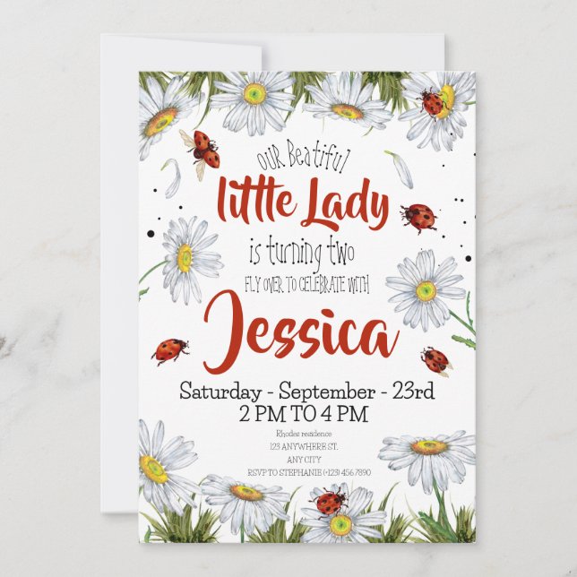 Invitation Aquarelle mignonne fille anniversaire Ladybug (Devant)