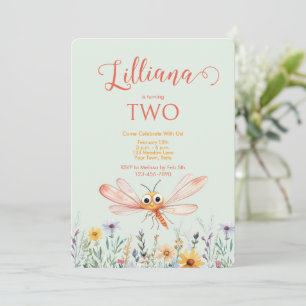 Invitation Aquarelle mignonne Fleur sauvage Dragonfly Girl An
