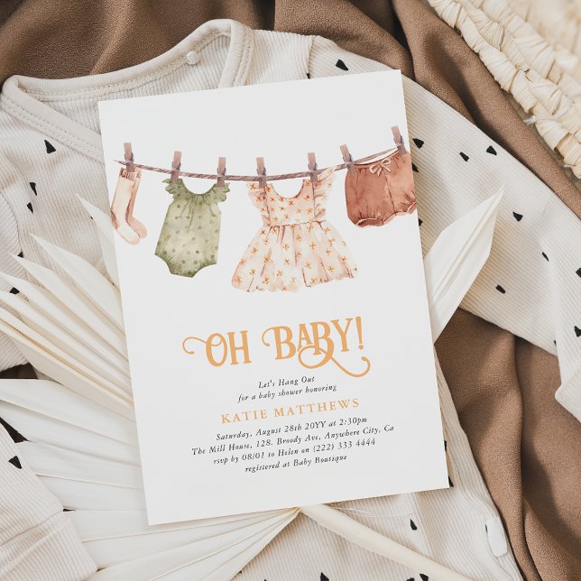 Invitation Aquarelle mignonne Hang Out Girl Oh Baby shower (Créateur téléchargé)