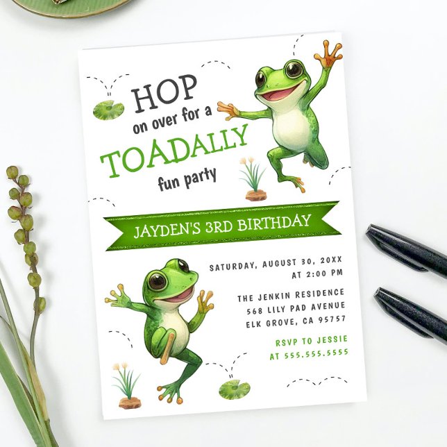 Invitation Aquarelle mignonne Hop Sur La Grenouille N'Importe (Créateur téléchargé)