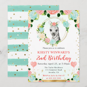 Invitation Aquarelle mignonne Jungle Zebra Anniversaire de en