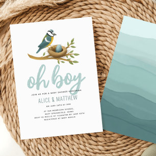 Invitation Aquarelle mignonne Oh Boy Bird Baby shower d'oeufs