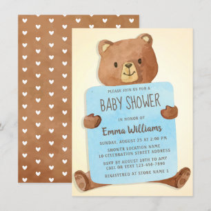 Invitation Aquarelle mignonne Ours en peluche Baby shower g