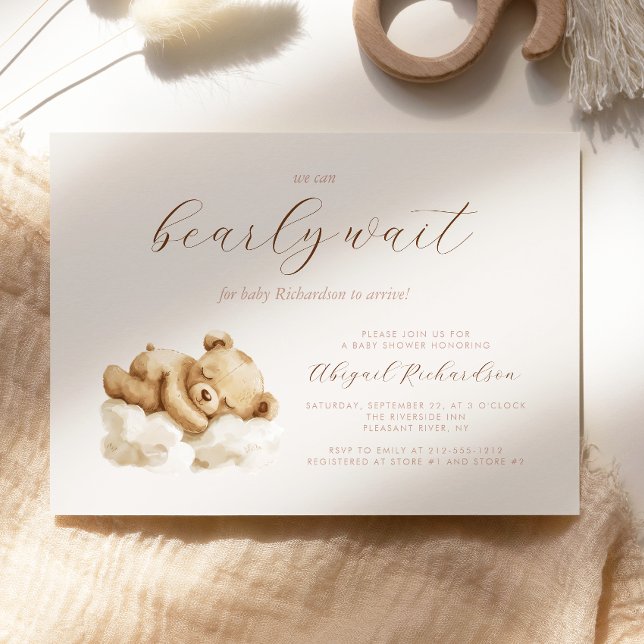 Invitation Aquarelle mignonne Ours en peluche Baby shower neu (Créateur téléchargé)