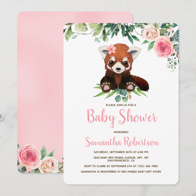 Invitation aquarelle mignonne ours rose Baby shower fille (Devant / Derrière)