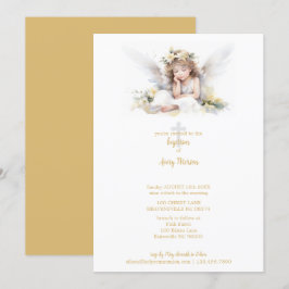 Invitation Aquarelle mignonne Petite fille Angel Croix Baptêm