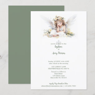 Invitation Aquarelle mignonne Petite fille Angel Croix Baptêm