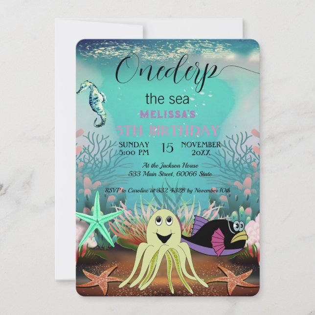 Invitation Aquarelle mignonne pour enfants près de la mer Ann (Devant)